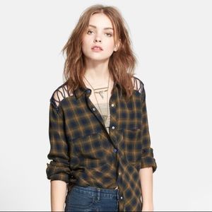Free People Cropped Button Down Flannel